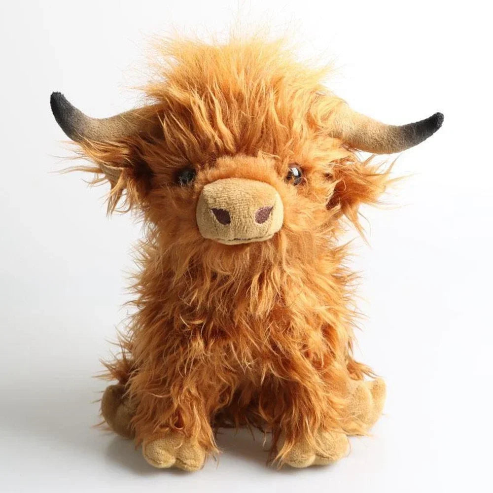 25CM Kawaii Simulated Scottish Highland Cow Plush Toy Cute Calf Baby Animal Child Birthday Christmas Gift Filling Decoration