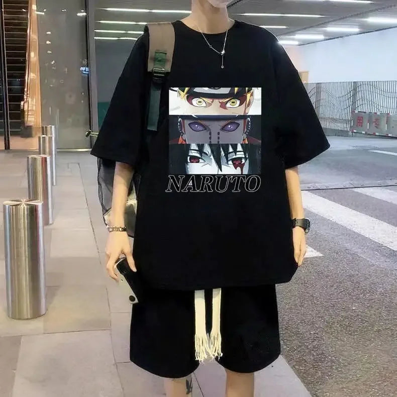 Naruto anime summer T-shirt suit men's ins trend thin short-sleeved shorts two-piece casual sports suit birthday gift wholesale