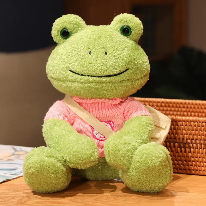 25cm Kawaii Dressing Frog Plush Toy Stuffed Animal Fluffy Frog Figure Doll Soft Pillow For Children Boys Girls Birthday Gifts