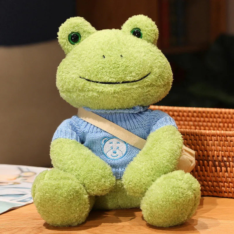 25cm Kawaii Dressing Frog Plush Toy Stuffed Animal Fluffy Frog Figure Doll Soft Pillow For Children Boys Girls Birthday Gifts