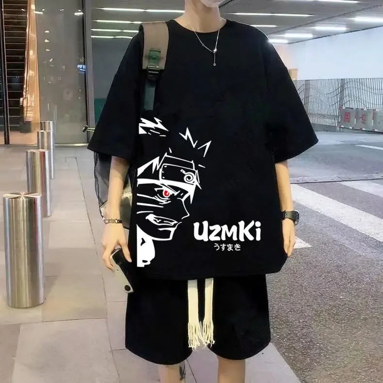 Naruto anime summer T-shirt suit men's ins trend thin short-sleeved shorts two-piece casual sports suit birthday gift wholesale
