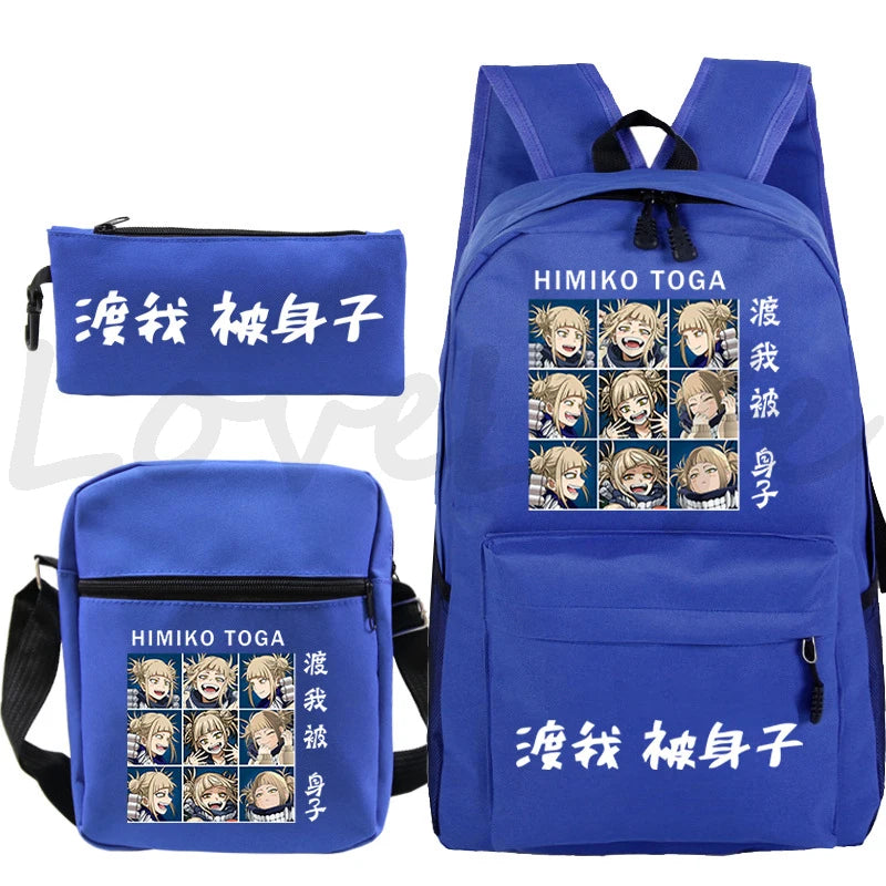 My Hero Academia Himiko Toga Print School bags Mochila Teens Travel Bookbag Anime Backpack School Boys Girls Bagpacks 3pcs Sets