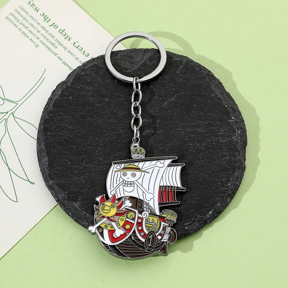Anime One Piece Keychain Classic Luffy Straw Hat Pirate Thousand Sunny Ship Pendant Key Chain Collection Gifts for Men Boys