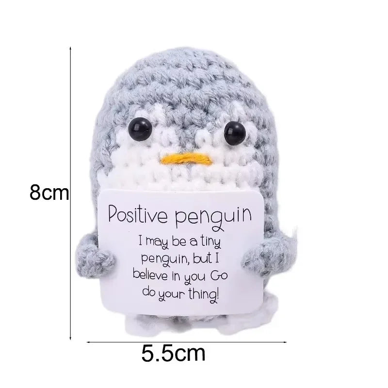 Wool Yarn Shark Doll Energy Potatoes Cucumber Knit Toy Penguin Handmade Pocket with Positive Card Decor Emotional Craft Ornament