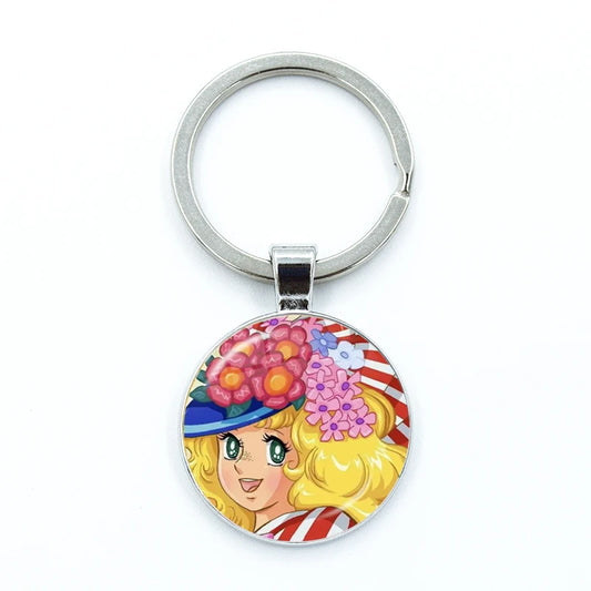 Fashion Cartoon Creative Design Keychains Handmade Glass Cabochon Key Rings Pendants Trinkets Anime Manga Candy