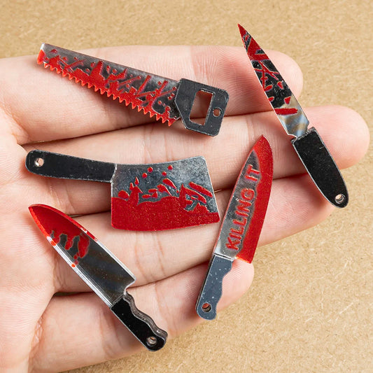 10Pcs Halloween Pendant Imitation Bloody Knife Charms Dagger Scissors Axe Saw Pendants For DIY Earring Keychain Jewelry Making
