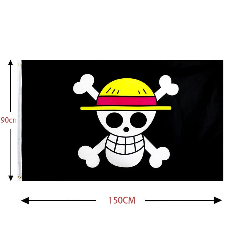 one piece skull 90*150cm decoration props red turban pirate flag skull flag halloween decoration anime cosplay children's gift