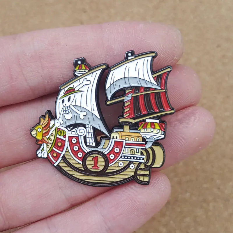Anime One Piece Enamel Pin Pirate Ship Going Merry Brooches Lapel Pins for Backpack Briefcase Badges Fashion Jewelry Accessories