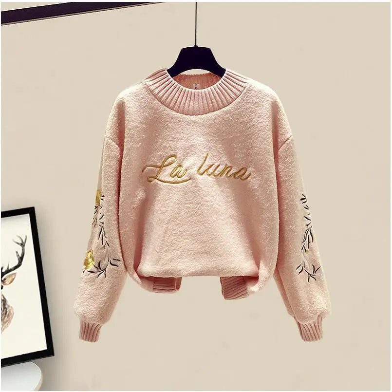 Women's Autumn Winter Fashion Clothing Matching Sets Lady Floral Sweater Vest Coats Wool Pants Suits Knit Tops Trousers Outfits