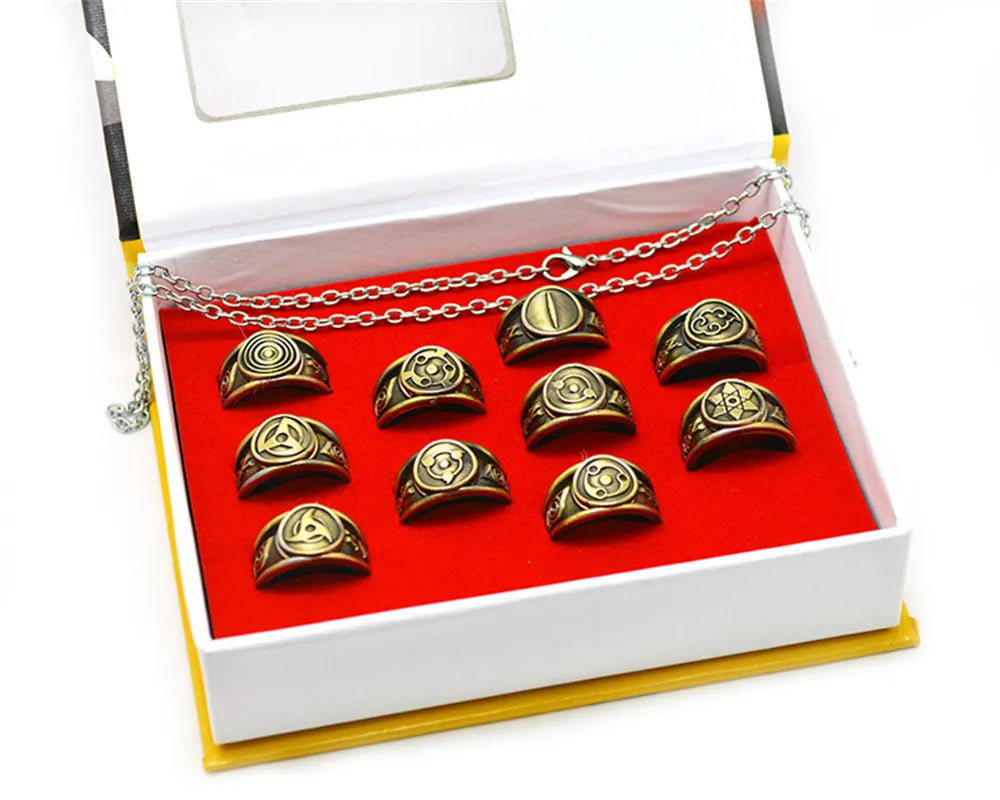 10style Anime Akatsuki Cosplay Ring Akatsuki Itachi Pain Ring Metal Finger Ninjas Prop Accessories Figure Set Gifts