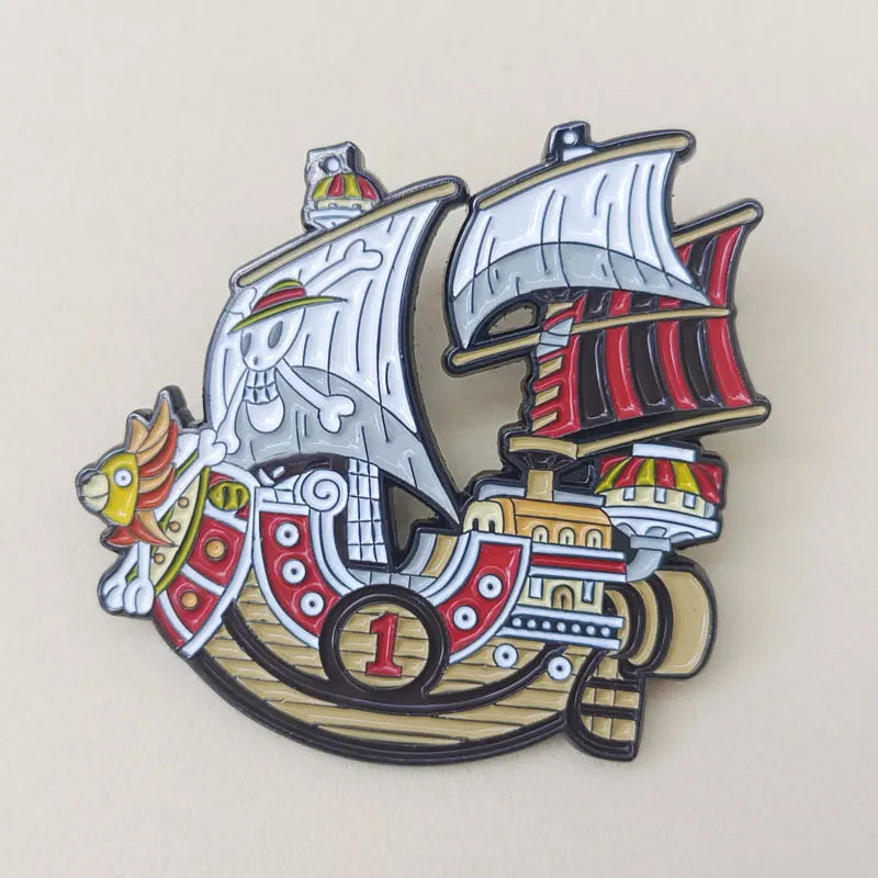 Anime One Piece Enamel Pin Pirate Ship Going Merry Brooches Lapel Pins for Backpack Briefcase Badges Fashion Jewelry Accessories