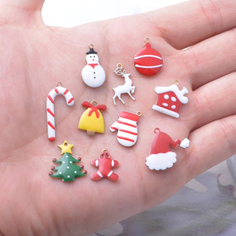 Christmas jewelry Accessories Copper Both-sided Enamel Christmas tree reindeer bell snowman  gingerbread Charms pendant