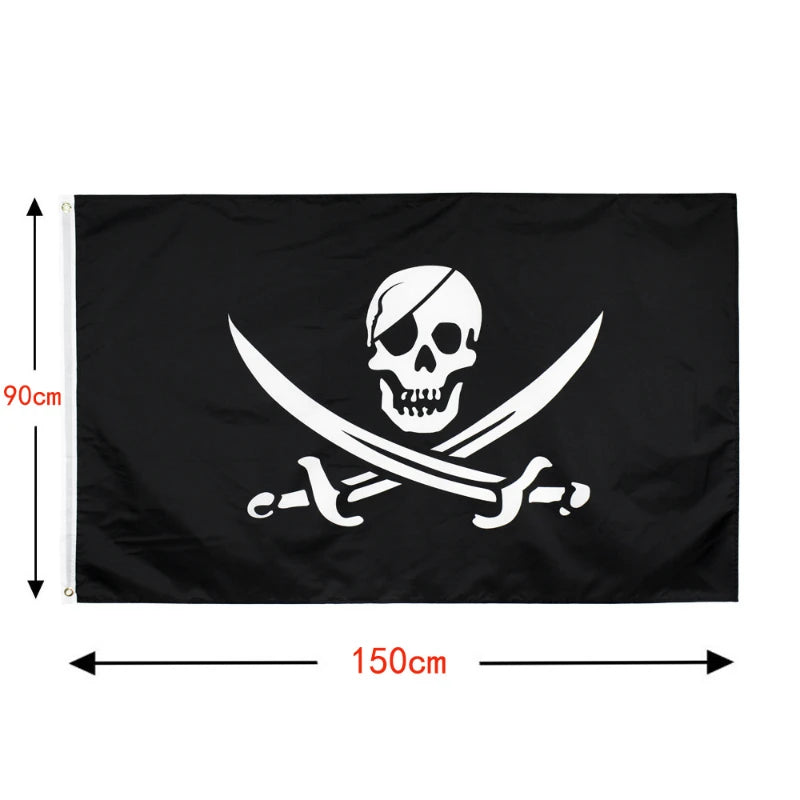 one piece skull 90*150cm decoration props red turban pirate flag skull flag halloween decoration anime cosplay children's gift
