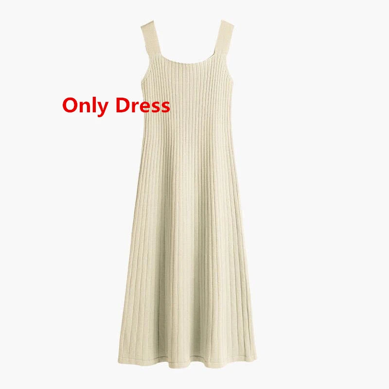 Women's Spring Autumn Sweater Cardigan Sleeveless Dress Two Pieces Set 2023 New Preppy Style Casual Loose Knit Coat Dress Outfit