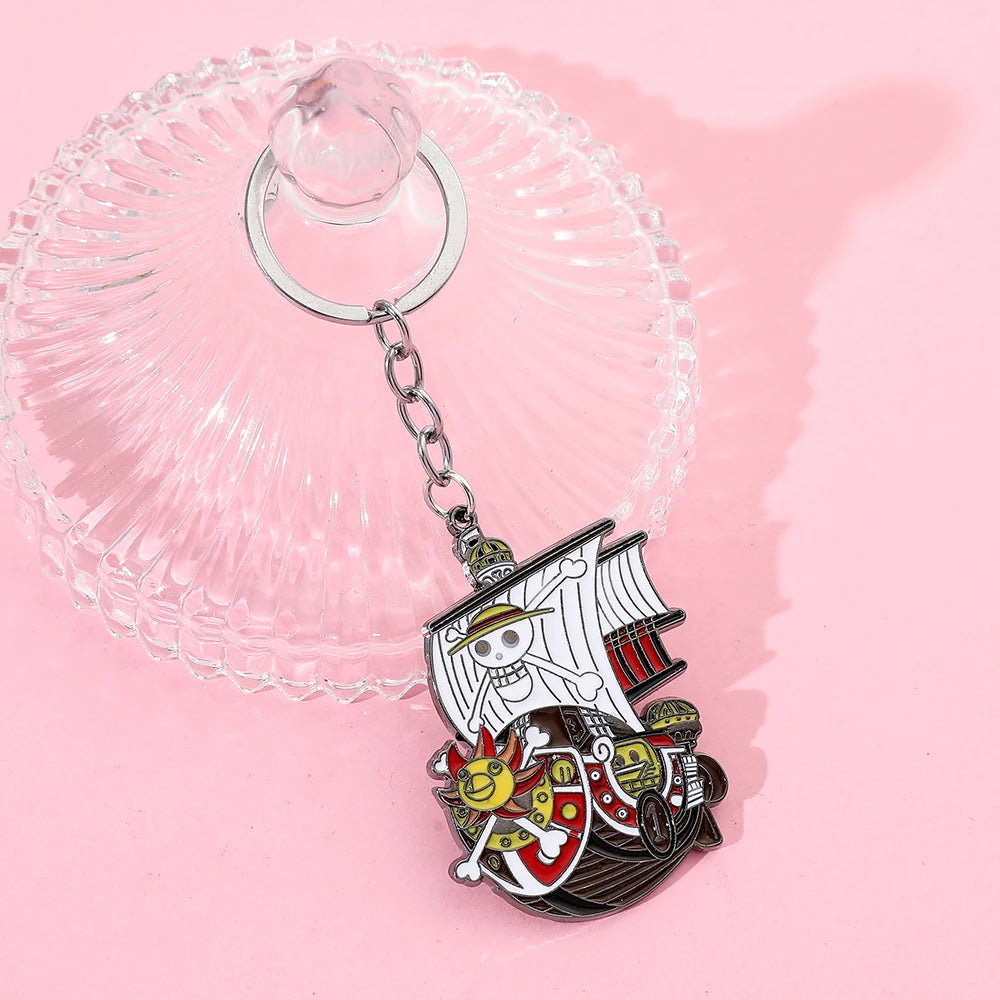 Anime One Piece Keychain Classic Luffy Straw Hat Pirate Thousand Sunny Ship Pendant Key Chain Collection Gifts for Men Boys