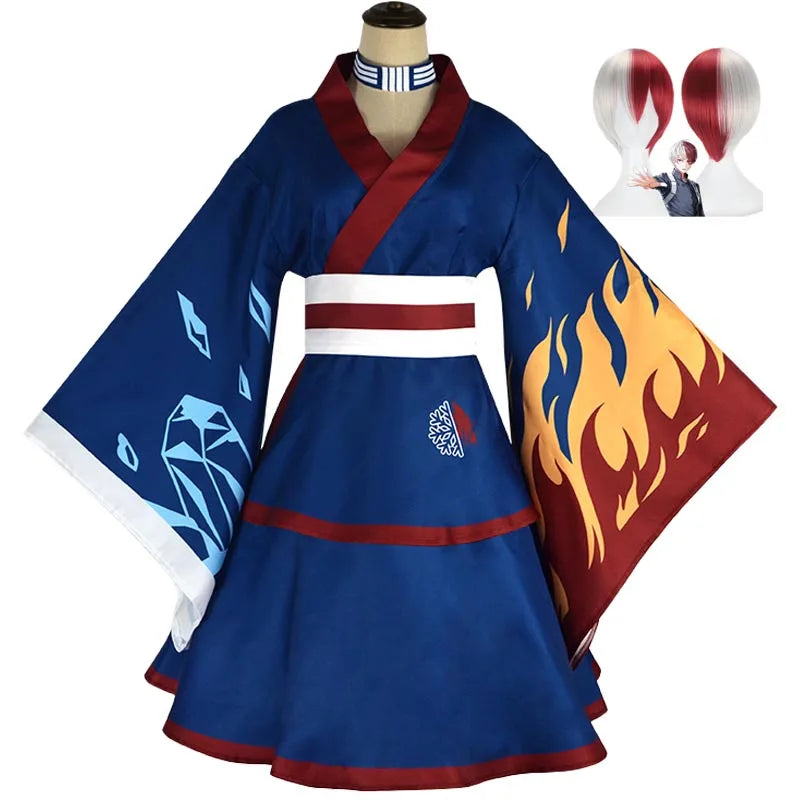 Anime My Hero Academia Todoroki Shoto Cosplay Costume Kimono Dress Uniform Wig Women Men Halloween Carnival Party Role Play Suit
