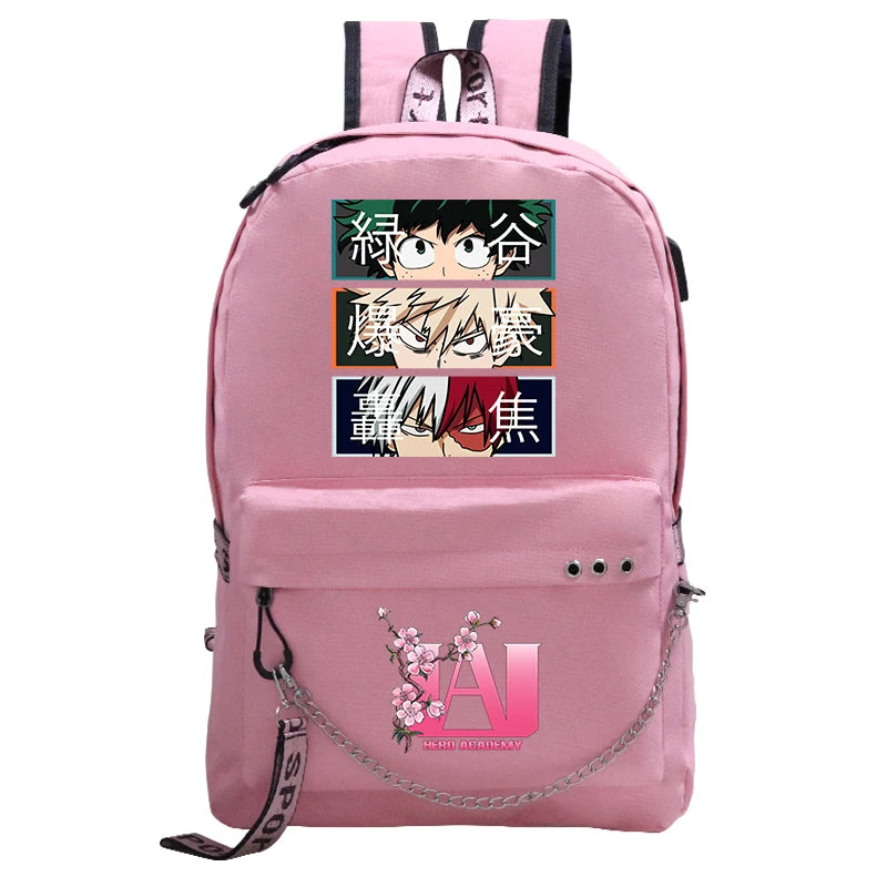 My Hero Academia Deku USB Backpack Fashion Bakugo Todoroki Cosplay Bookbag for School Boys Girls Fans Bag Mochila