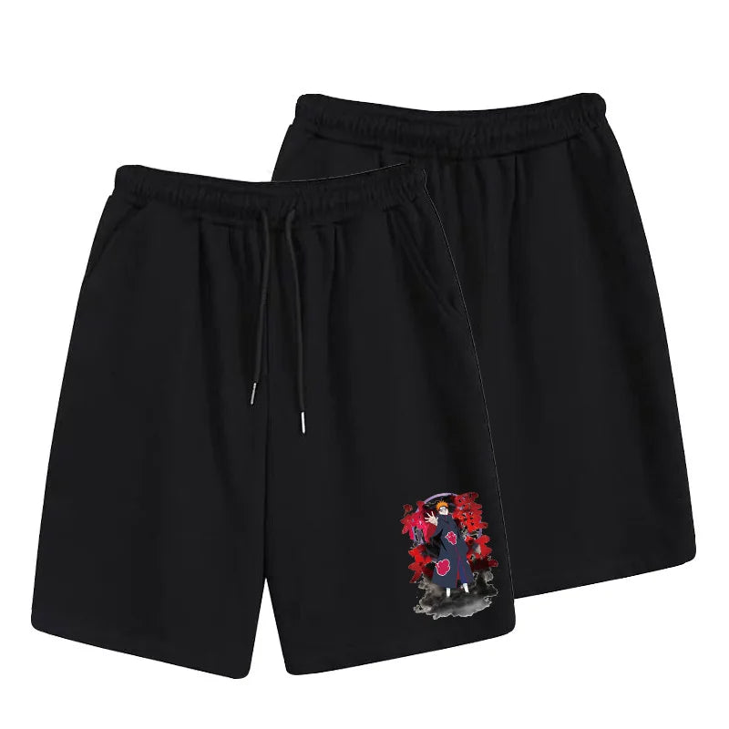 Naruto cartoon print summer casual shorts anime Akira organization Naruto peripheral micro-elastic loose sports shorts men