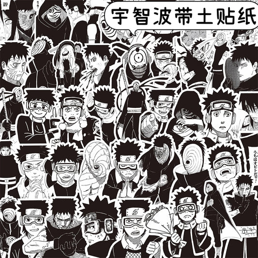 10/30/70pcs Anime NARUTO Uchiha Obito Stickers Cool Black and White Graffiti Decals Phone Notebook Luggage Cartoon Sticker Decor