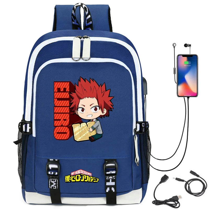 My Hero Academia Izuku Backpack with USB Charging Port Cute MHA Cosplay Bookbag for Boys Girls Gift School Mochila