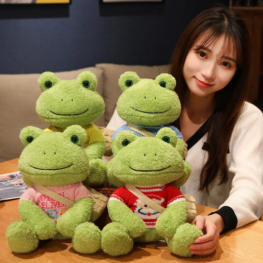 25cm Kawaii Dressing Frog Plush Toy Stuffed Animal Fluffy Frog Figure Doll Soft Pillow For Children Boys Girls Birthday Gifts