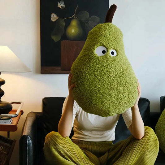 Cute Big Pear Plush Toys Cartoon Green Pear Stuffed Fruit Plushies Dolls Soft Sleeping Soothing Pillow Home Decor Children Gifts