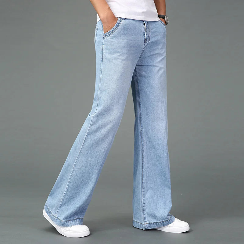 Fashion Mens Flared Boot Cut Jeans Big Leg Trousers Loose Large Size Clothing Classic Blue Denim Pants