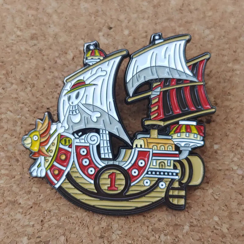 Anime One Piece Enamel Pin Pirate Ship Going Merry Brooches Lapel Pins for Backpack Briefcase Badges Fashion Jewelry Accessories
