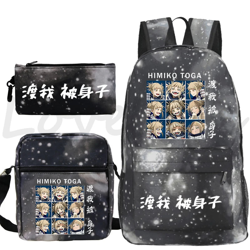 My Hero Academia Himiko Toga Print School bags Mochila Teens Travel Bookbag Anime Backpack School Boys Girls Bagpacks 3pcs Sets