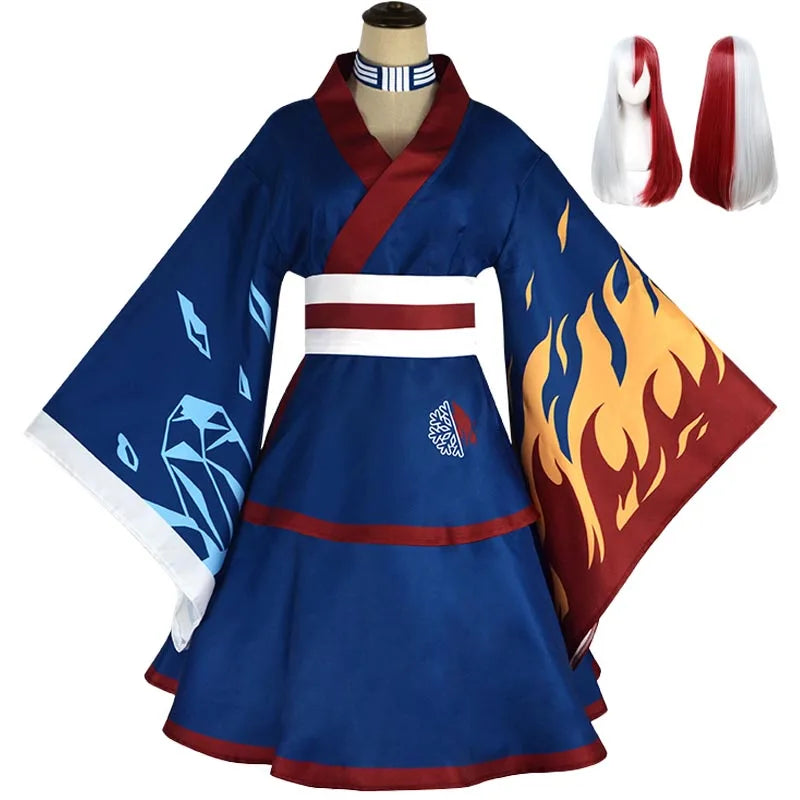 Anime My Hero Academia Todoroki Shoto Cosplay Costume Kimono Dress Uniform Wig Women Men Halloween Carnival Party Role Play Suit