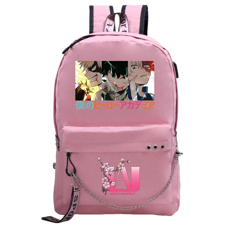 My Hero Academia Deku USB Backpack Fashion Bakugo Todoroki Cosplay Bookbag for School Boys Girls Fans Bag Mochila