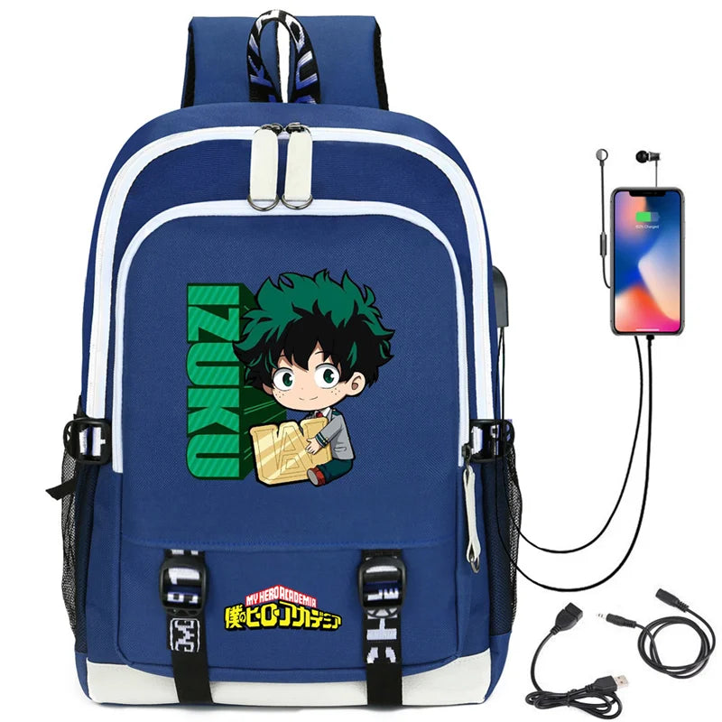 My Hero Academia Izuku Backpack with USB Charging Port Cute MHA Cosplay Bookbag for Boys Girls Gift School Mochila