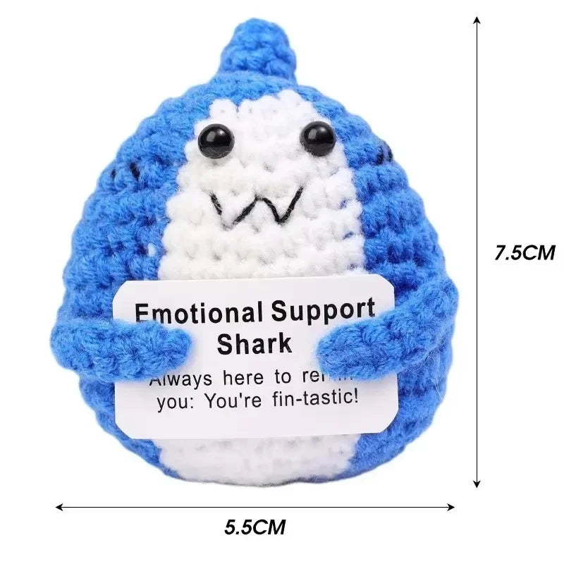 Wool Yarn Shark Doll Energy Potatoes Cucumber Knit Toy Penguin Handmade Pocket with Positive Card Decor Emotional Craft Ornament