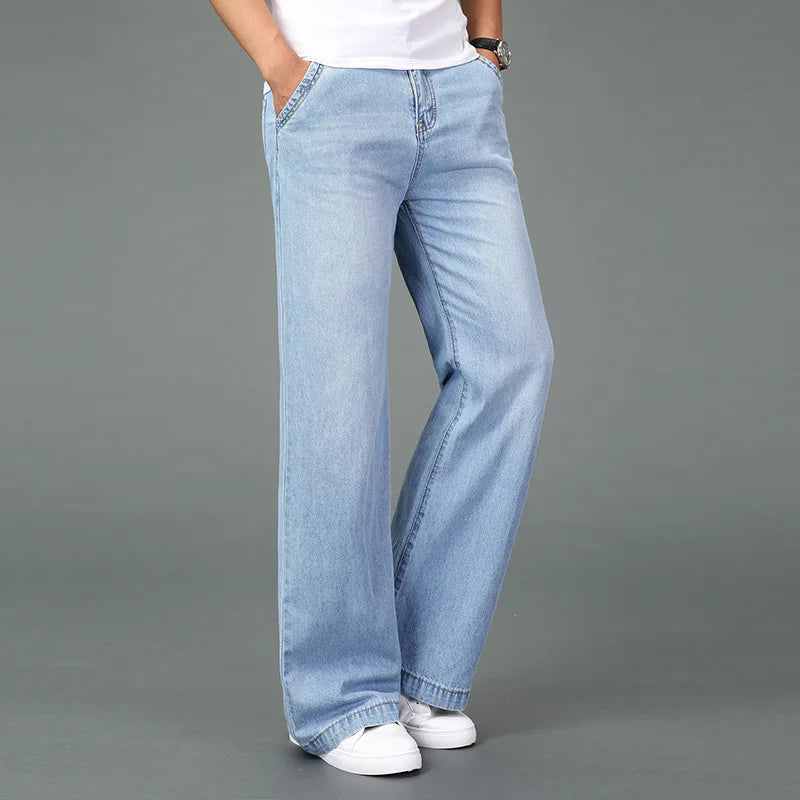 Fashion Mens Flared Boot Cut Jeans Big Leg Trousers Loose Large Size Clothing Classic Blue Denim Pants