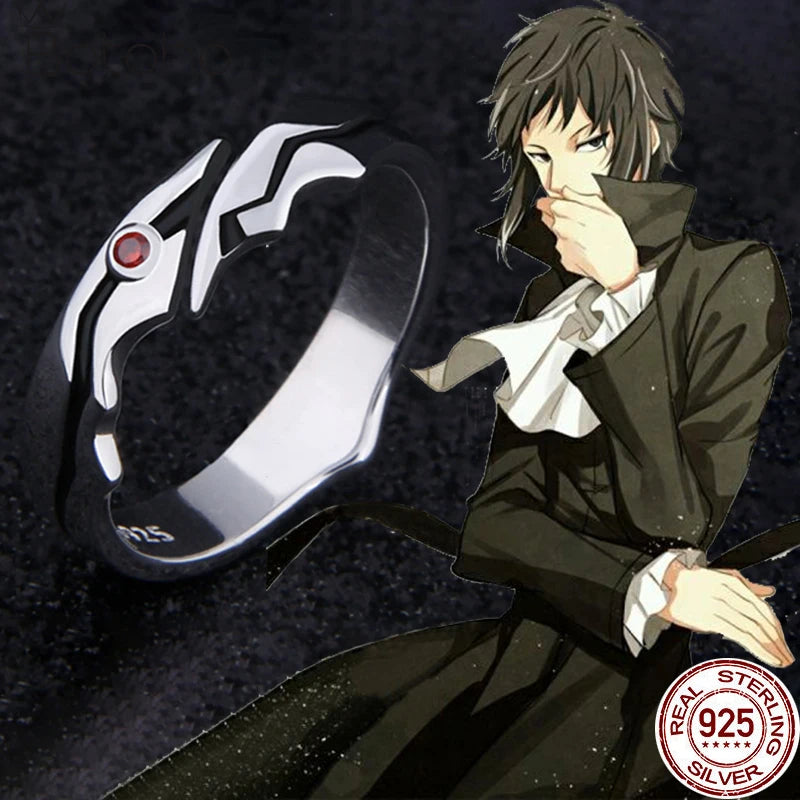 Anime Bungo Stray Dogs Ryunosuke Akutagawa Ring S925 Sterling Silver Adjustable Ring Jewelry Women Men Cosplay Props Gift