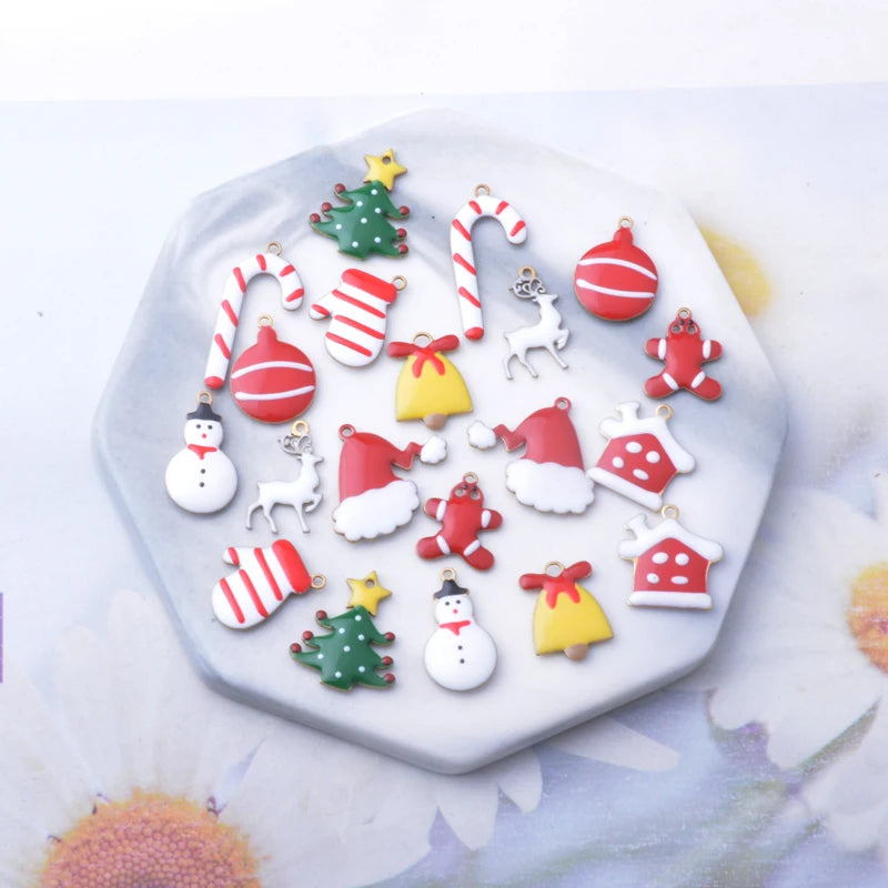 Christmas jewelry Accessories Copper Both-sided Enamel Christmas tree reindeer bell snowman  gingerbread Charms pendant