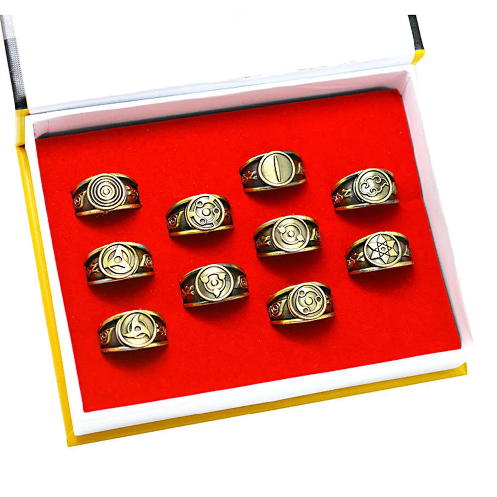10style Anime Akatsuki Cosplay Ring Akatsuki Itachi Pain Ring Metal Finger Ninjas Prop Accessories Figure Set Gifts