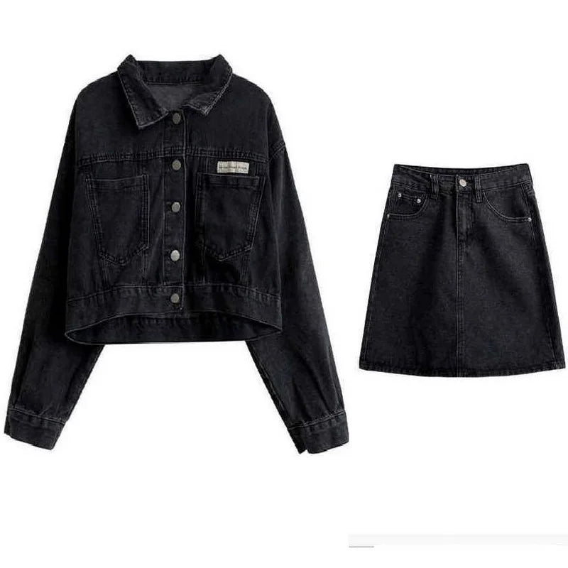 Women Jean Clothes Set ,Denim Jacket + Half Skirt Two-piece Set