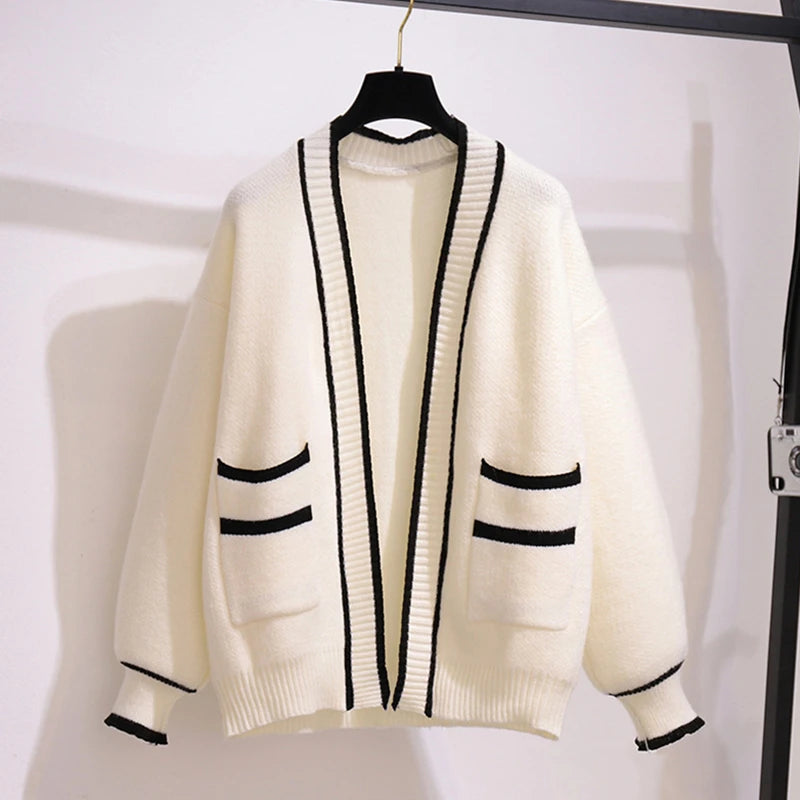 Women's Spring Autumn Sweater Cardigan Sleeveless Dress Two Pieces Set 2023 New Preppy Style Casual Loose Knit Coat Dress Outfit