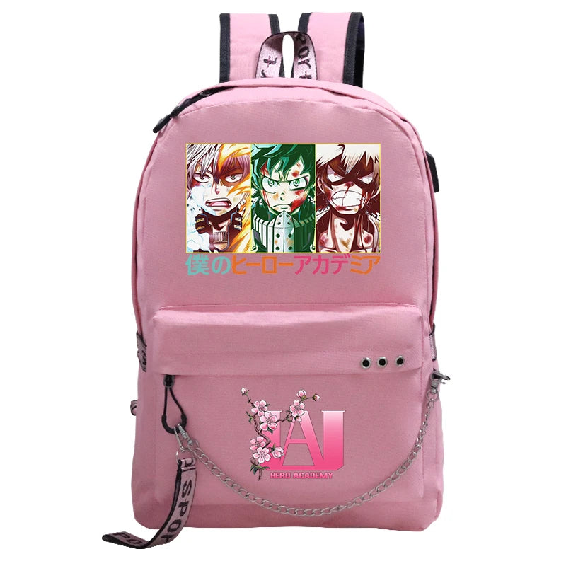 My Hero Academia Deku USB Backpack Fashion Bakugo Todoroki Cosplay Bookbag for School Boys Girls Fans Bag Mochila