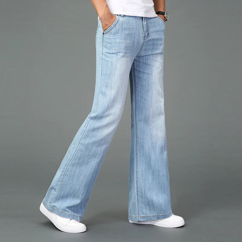 Fashion Mens Flared Boot Cut Jeans Big Leg Trousers Loose Large Size Clothing Classic Blue Denim Pants