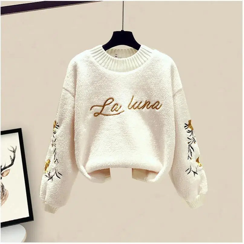 Women's Autumn Winter Fashion Clothing Matching Sets Lady Floral Sweater Vest Coats Wool Pants Suits Knit Tops Trousers Outfits