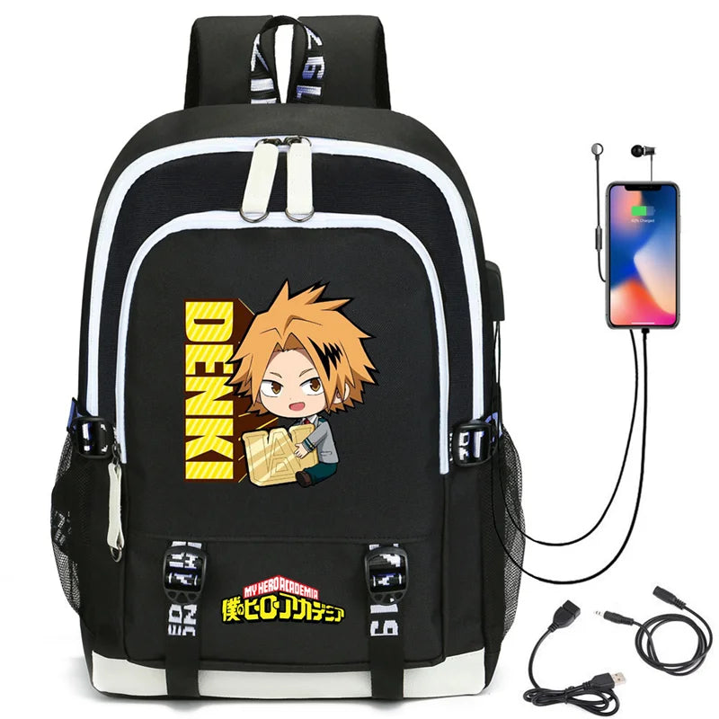 My Hero Academia Izuku Backpack with USB Charging Port Cute MHA Cosplay Bookbag for Boys Girls Gift School Mochila