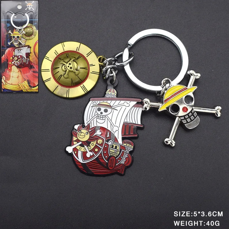 Anime One Piece Thousand Sunny Metal Keychain Cartoon Luffy Pirates Boat Brooch Keyring Bag Pendant for Women Men Kids Model Toy