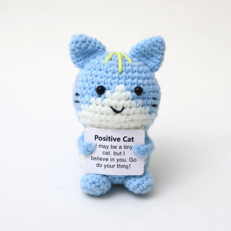 Cute Handwoven Positive Energy Cat Ornaments Home Room Decoration Handmade Crochet Support Emotional Cat Dolls Christmas Gift