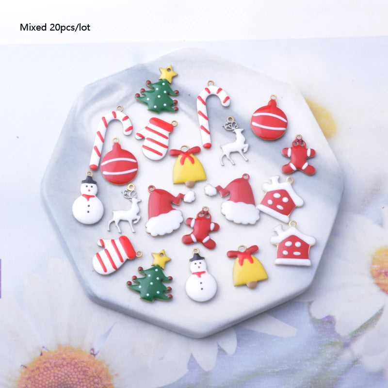 Christmas jewelry Accessories Copper Both-sided Enamel Christmas tree reindeer bell snowman  gingerbread Charms pendant