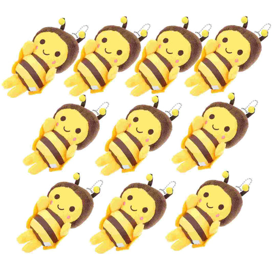 10 Pcs Little Bee Pendant Cute Keychain Plush Bag Charm Bumble Stuffed Childs Toy Dolls Backpack Mini