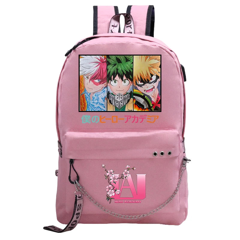 My Hero Academia Deku USB Backpack Fashion Bakugo Todoroki Cosplay Bookbag for School Boys Girls Fans Bag Mochila