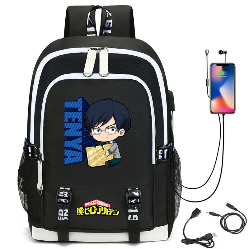 My Hero Academia Izuku Backpack with USB Charging Port Cute MHA Cosplay Bookbag for Boys Girls Gift School Mochila