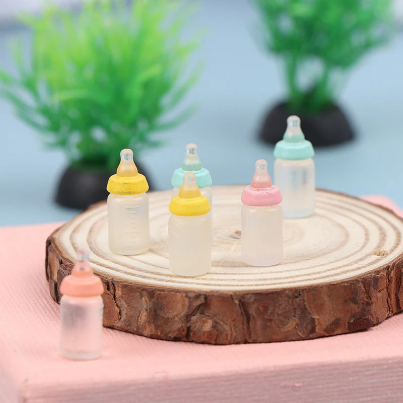 6Pcs 1:12 Dollhouse Miniatures Milk Bottle Baby Bottle Model Kitchen Accessories For Doll House Decor Kids Pretend Play Toys DIY